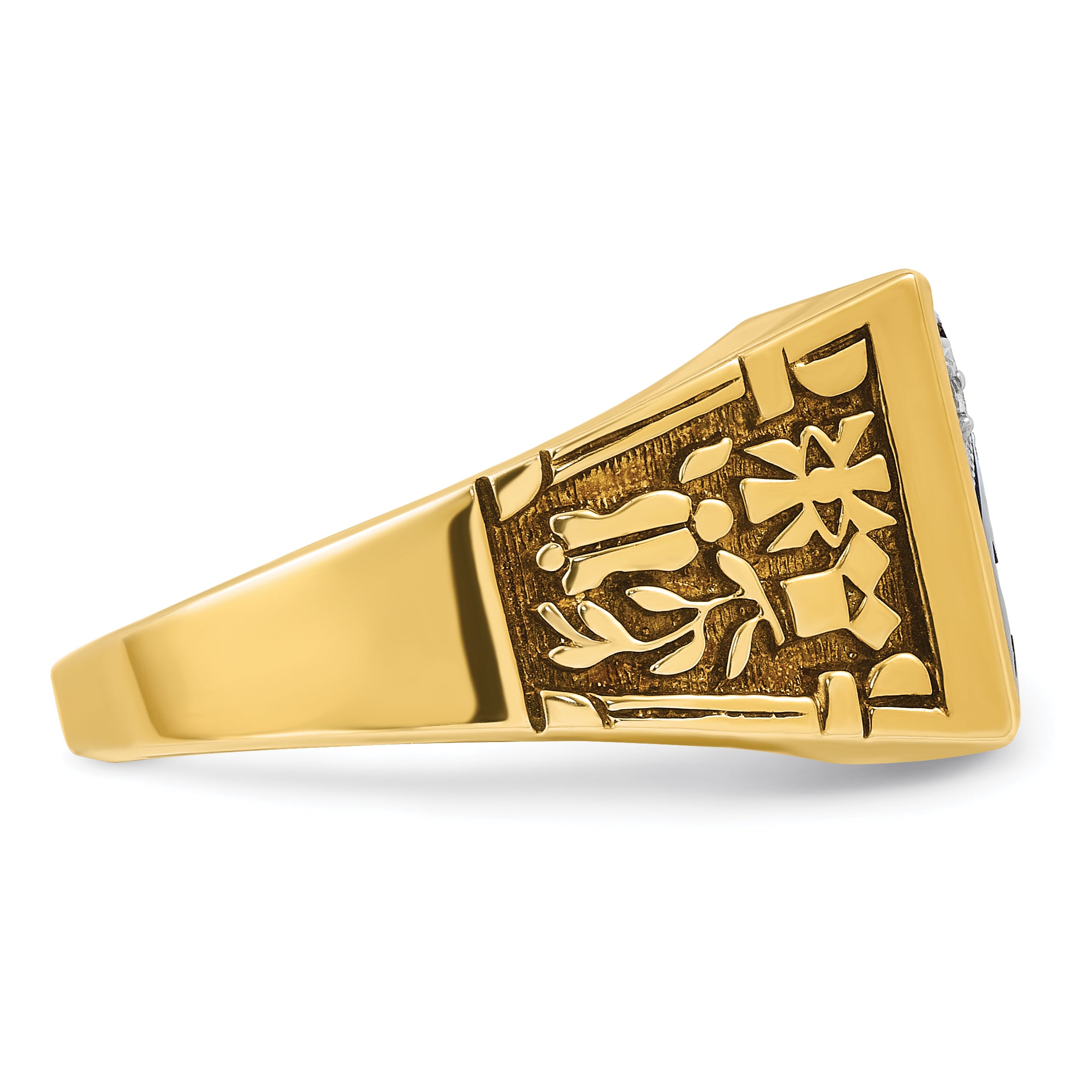 14k Two-tone Men's Polished and Textured with Lab Created Sapphire and Diamond Blue Lodge Master Masonic Ring