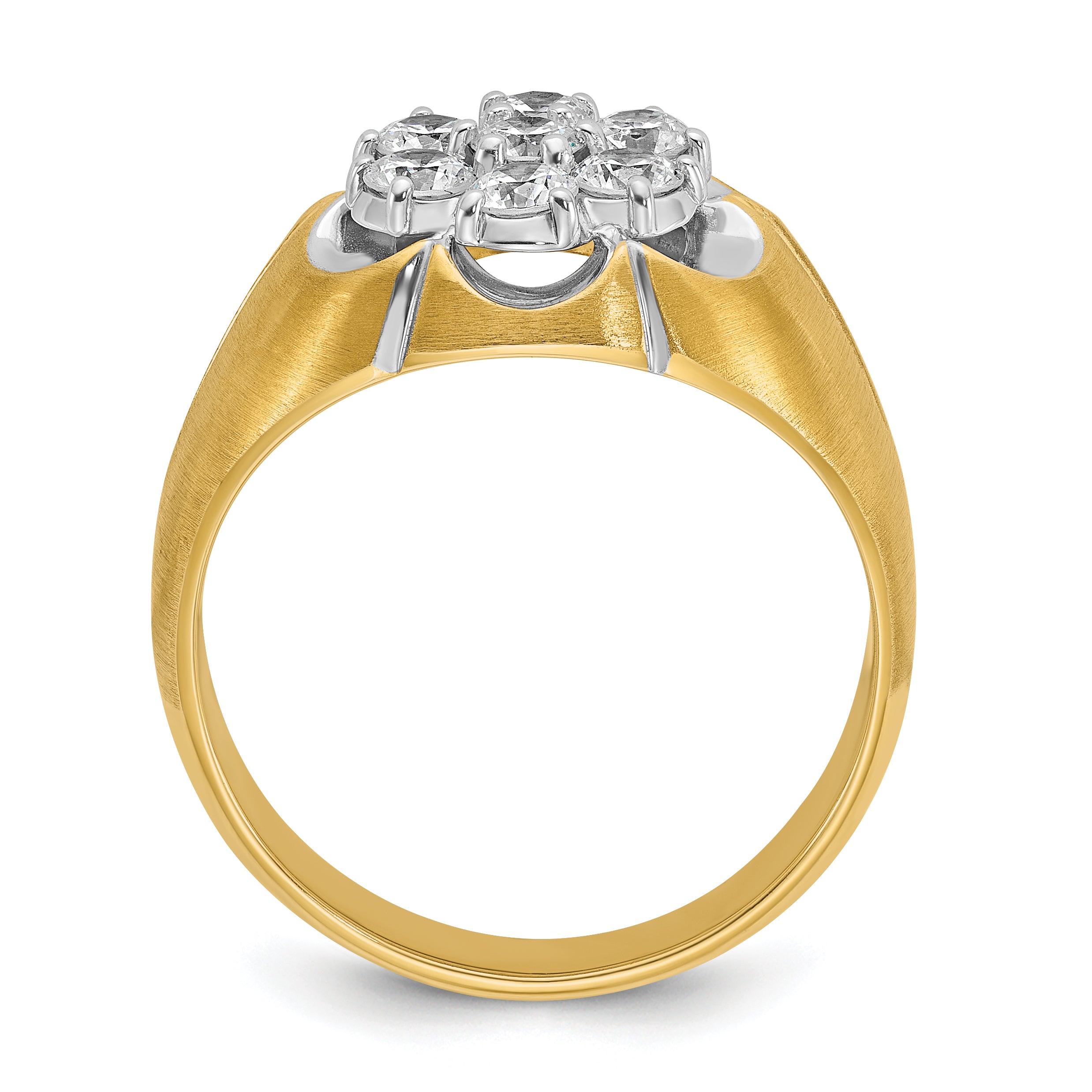 14k Two-tone with White Rhodium Men's Polished Satin and Grooved 1 Carat Lab Grown Diamond Round Cluster Ring - Sophia Jewelers