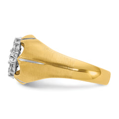 14k Two-tone with White Rhodium Men's Polished Satin and Grooved 1 Carat Lab Grown Diamond Round Cluster Ring - Sophia Jewelers