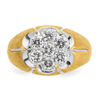 14k Two-tone Men's Polished Satin and Grooved Round Cluster Ring Mounting, Mounting Only - Sophia Jewelers