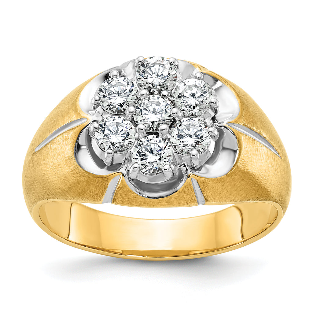 14k Two-tone with White Rhodium Men's Polished Satin and Grooved 1 Carat AA Quality Diamond Round Cl - Sophia Jewelers