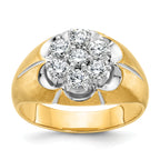14k Two-tone Men's Polished Satin and Grooved Round Cluster Ring Mounting, Mounting Only - Sophia Jewelers