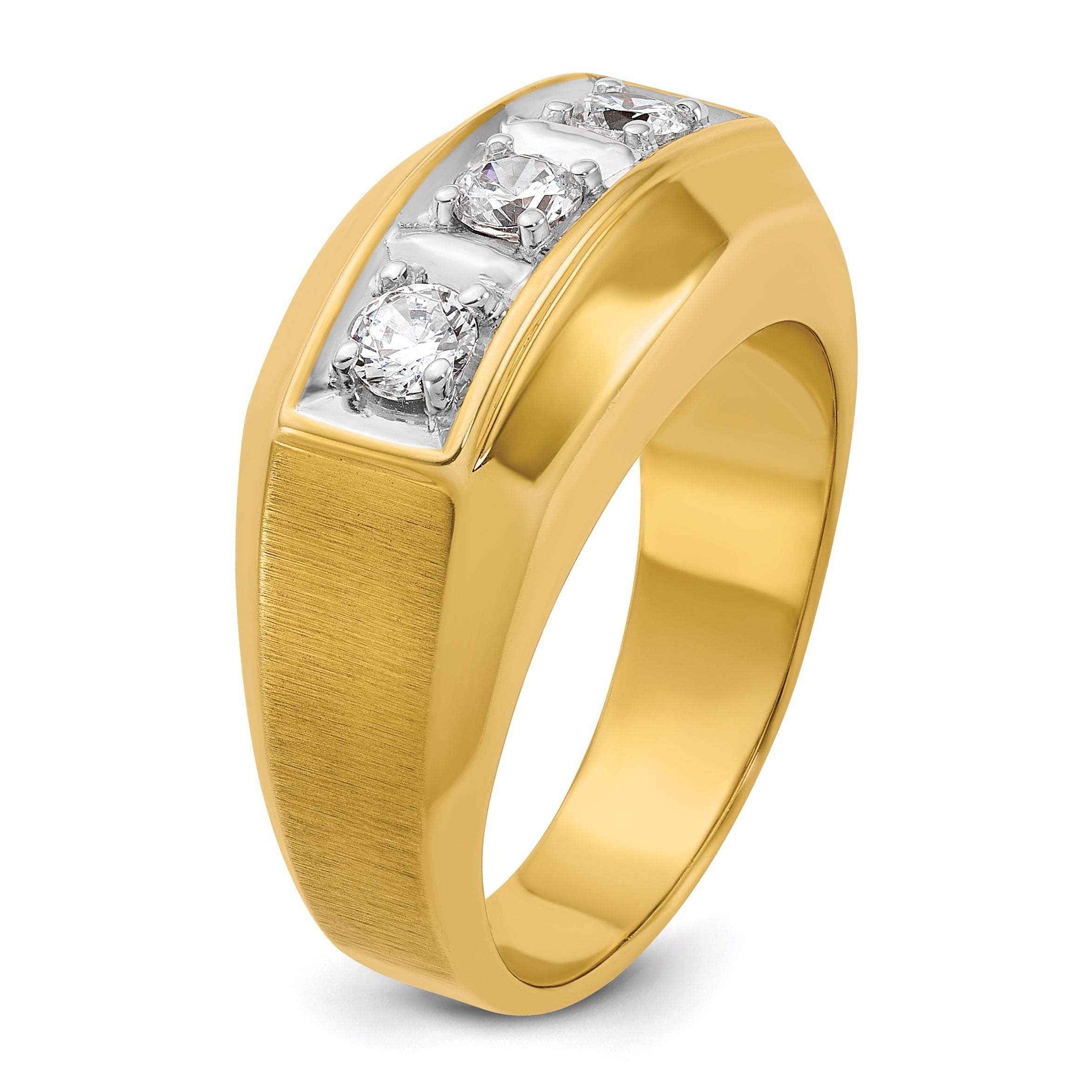 14k Two-tone Men's Polished and Satin 3-Stone 1/2 Carat AA Quality Diamond Ring - Sophia Jewelers