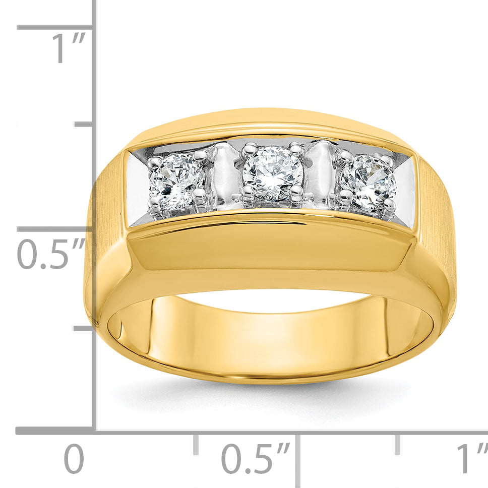 14k Two-tone Mens Polished and Satin 3-Stone Ring Mounting, Mounting Only - Sophia Jewelers
