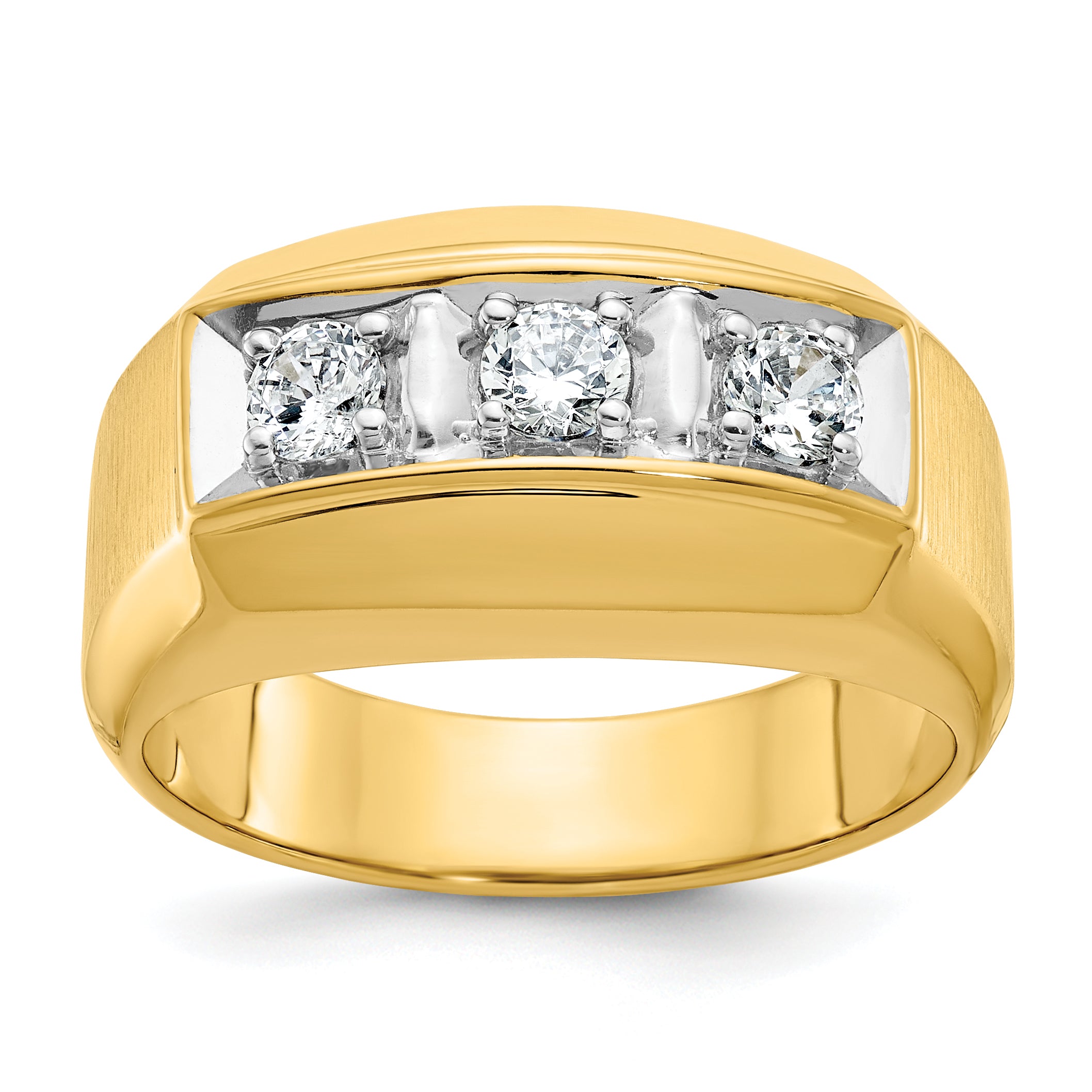 14k Two-tone Men's Polished and Satin 3-Stone 1/2 Carat AA Quality Diamond Ring - Sophia Jewelers Main image