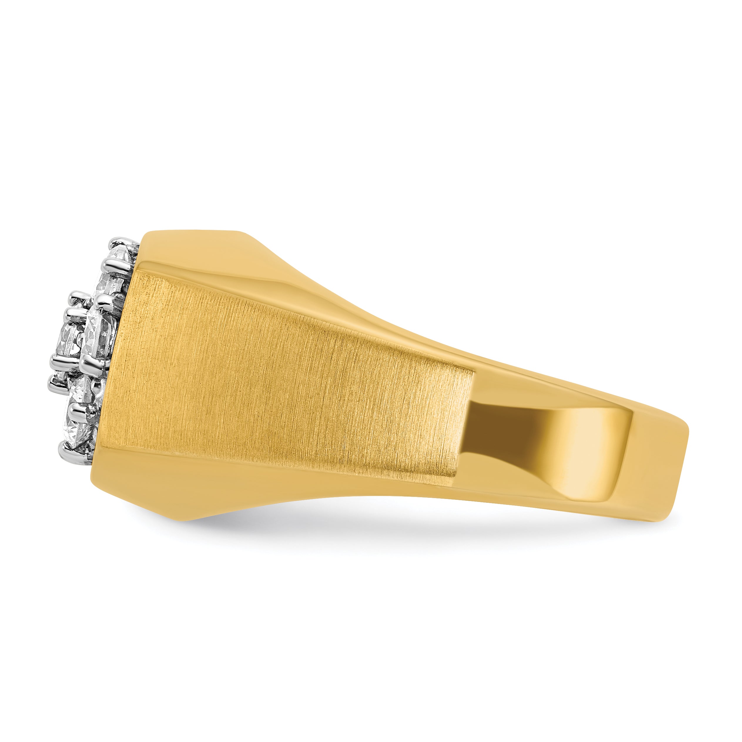 10k Two-tone Men's Polished and Satin Round 1 Carat A Quality Diamond Cluster Ring