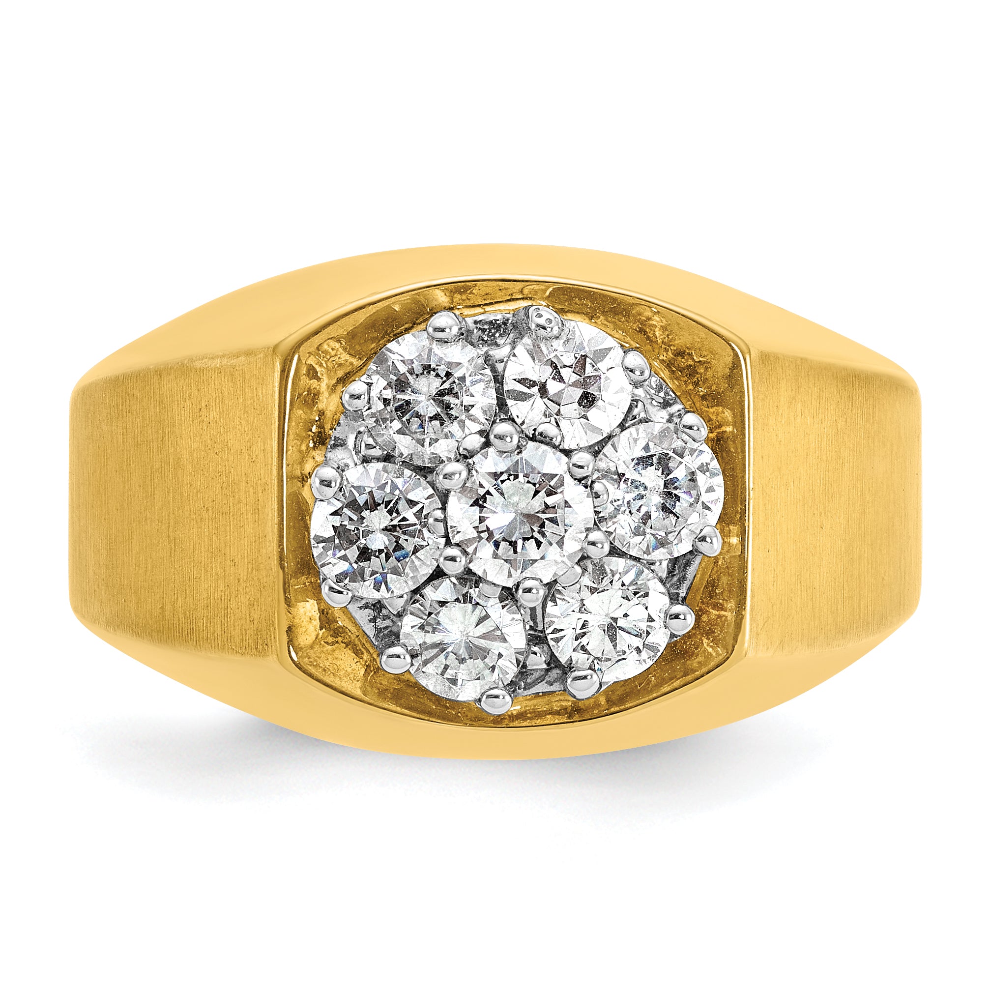 10k Two-tone Men's Polished and Satin Round 1 Carat A Quality Diamond Cluster Ring