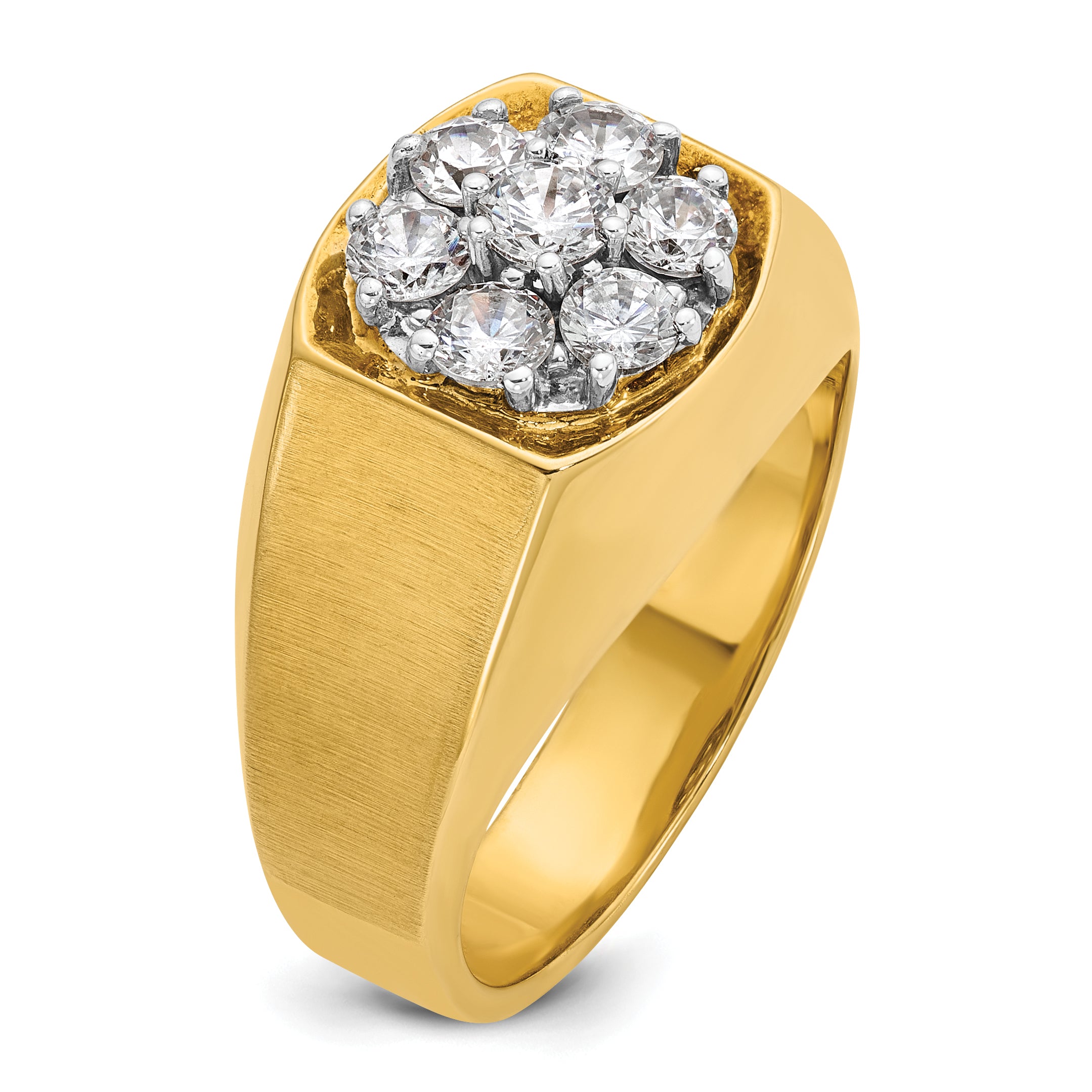 10k Two-tone Men's Polished and Satin Round 1 Carat A Quality Diamond Cluster Ring