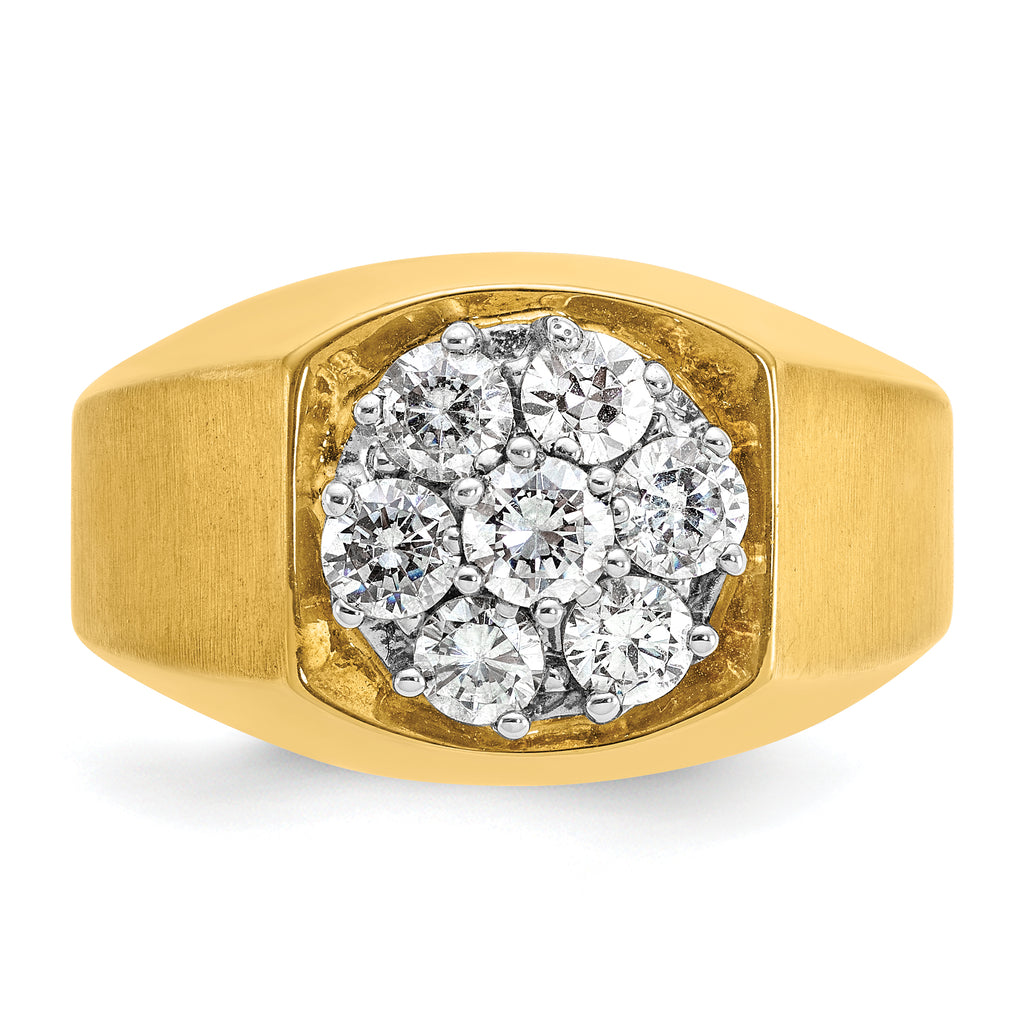14k Two-tone Men's Polished and Satin Round 1 Carat AA Quality Diamond Cluster Ring - Sophia Jewelers
