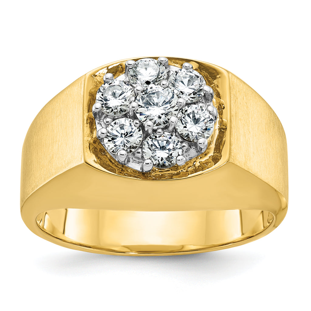 14k Two-tone Men's Polished and Satin Round Cluster Ring Mounting, Mounting Only - Sophia Jewelers
