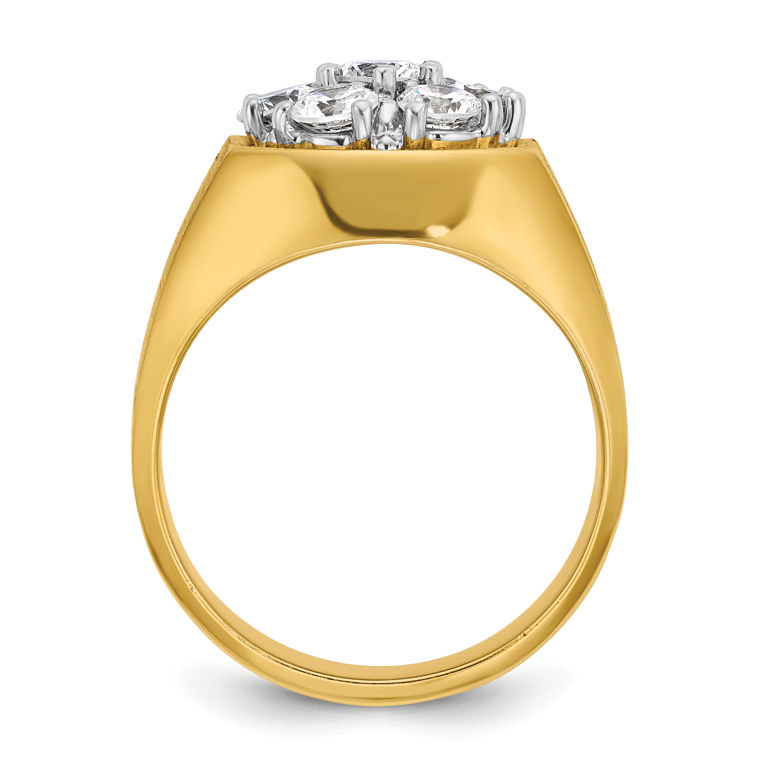 14k Two-tone Men's Polished and Satin Round 1 1/5 Carat Lab Grown Diamond Cluster Ring - Sophia Jewelers