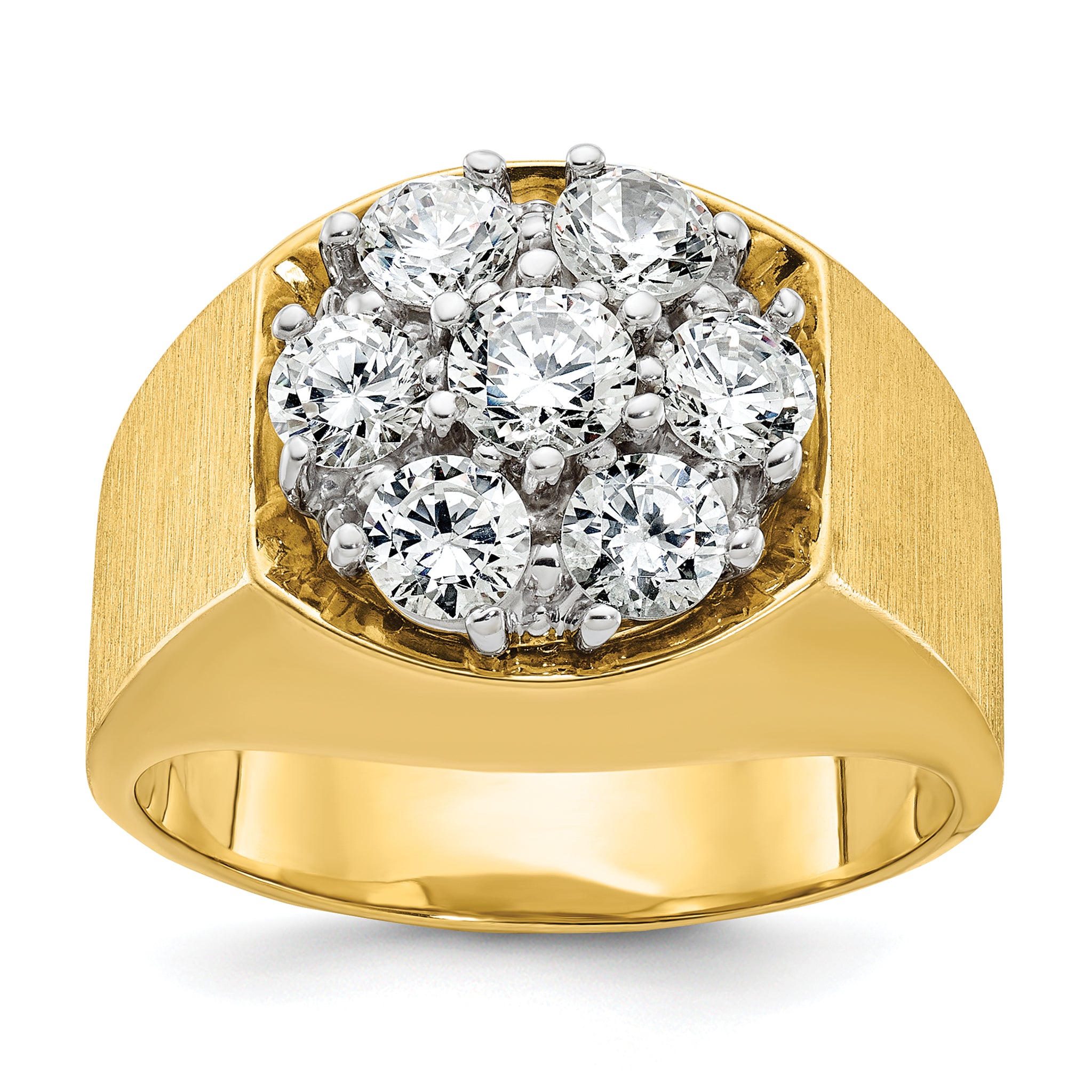 14k Two-tone Mens Polished and Satin Round 1.5 Carat AA Quality Diamond Cluster Ring - Sophia Jewelers