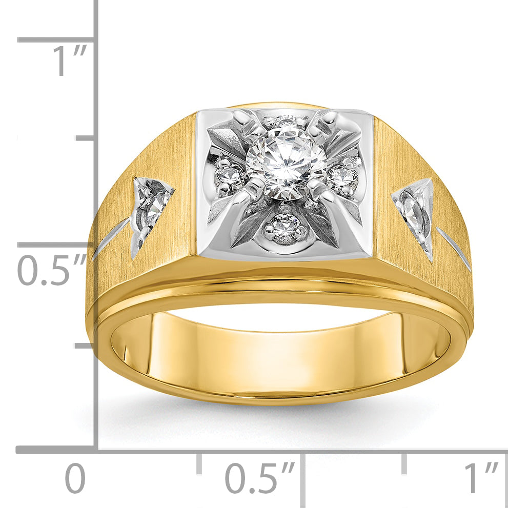 14k Two-tone Mens Polished and Satin 3/4 carat Diamond Complete Ring Secondary image