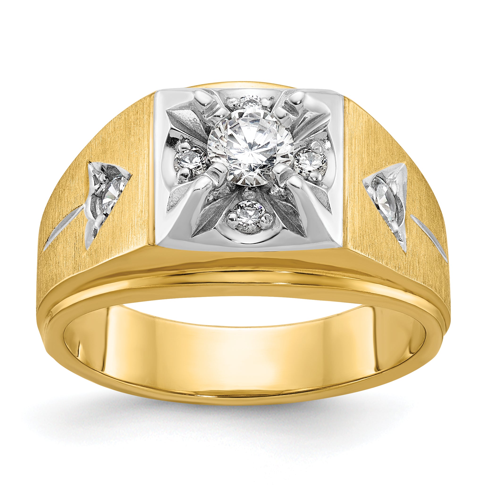 14k Two-tone Mens Polished and Satin 3/4 carat Diamond Complete Ring - Sophia Jewelers