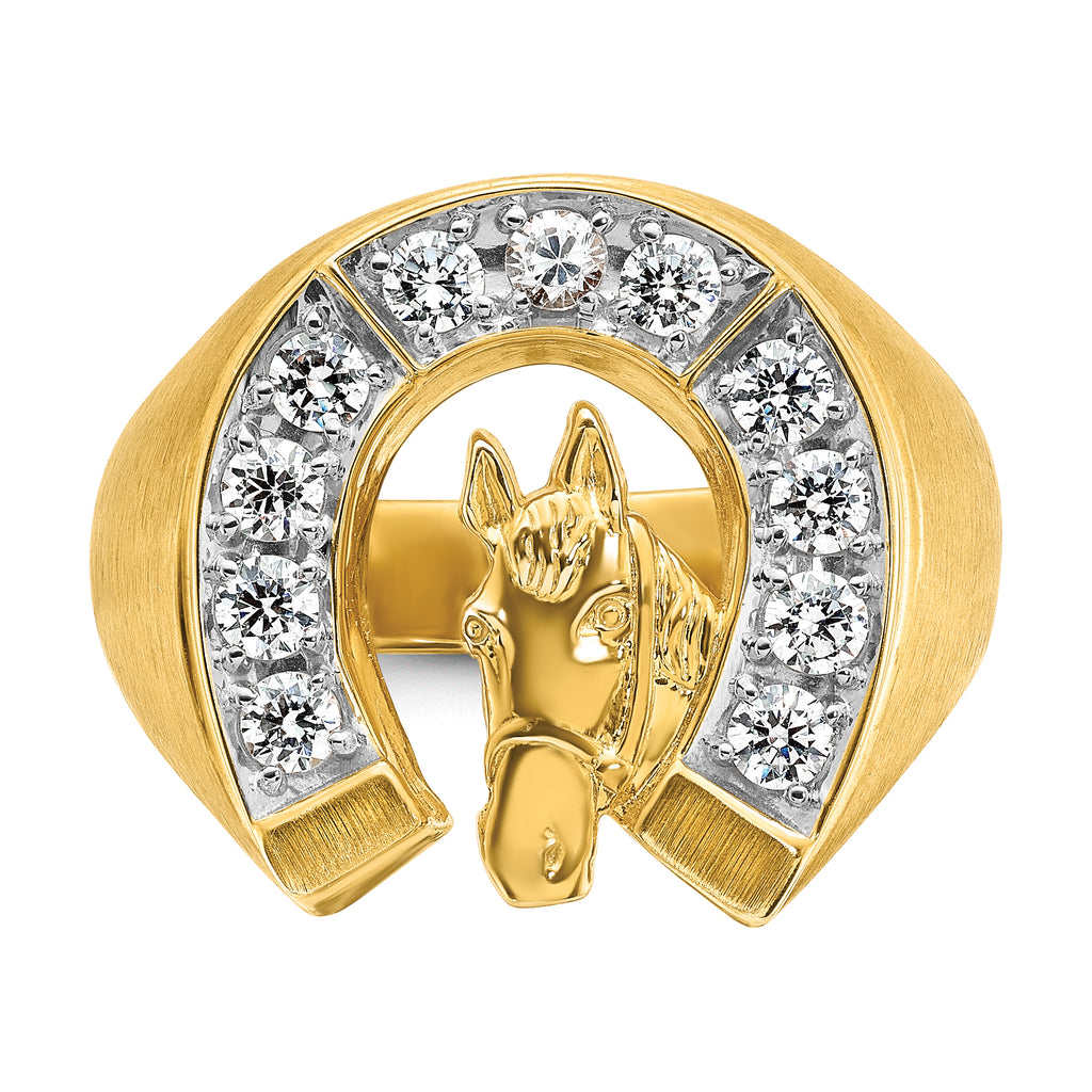 14k YG with Rh Men's Satin Horseshoe Diamond Ring Mounting, Mounting Only - Sophia Jewelers