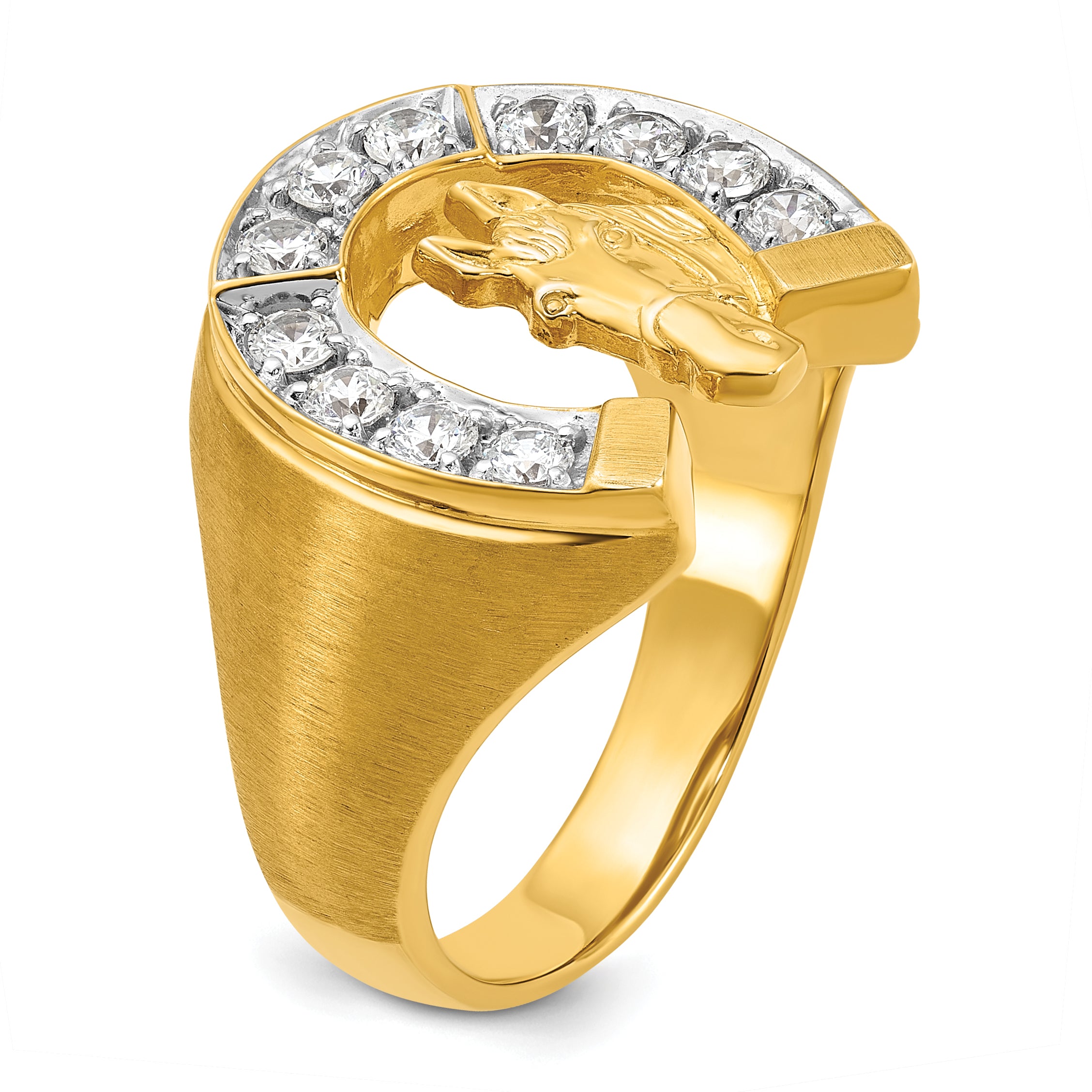 14k YG with Rh Men's Satin Horseshoe Diamond Ring Mounting, Mounting Only - Sophia Jewelers