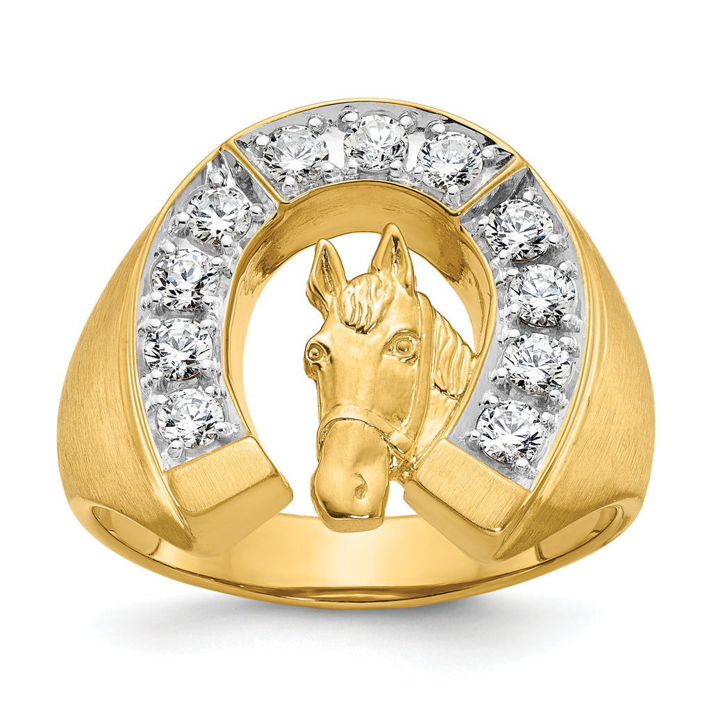14k YG with Rh Men's Satin Horseshoe Diamond Ring Mounting, Mounting Only - Sophia Jewelers