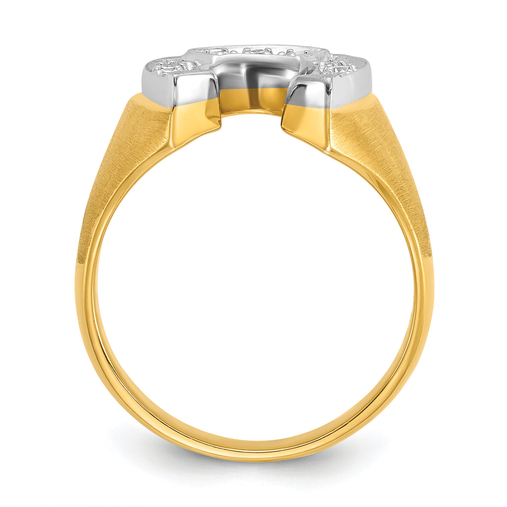 10k Two-tone Men's Satin Horseshoe Diamond Complete Ring