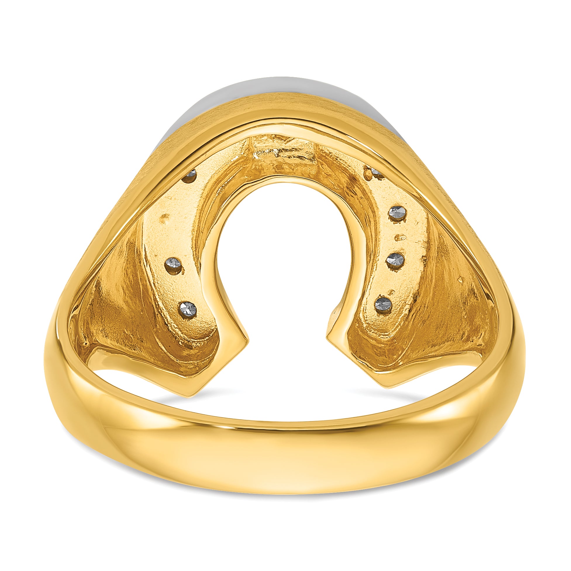 10k Two-tone Men's Satin Horseshoe Diamond Complete Ring