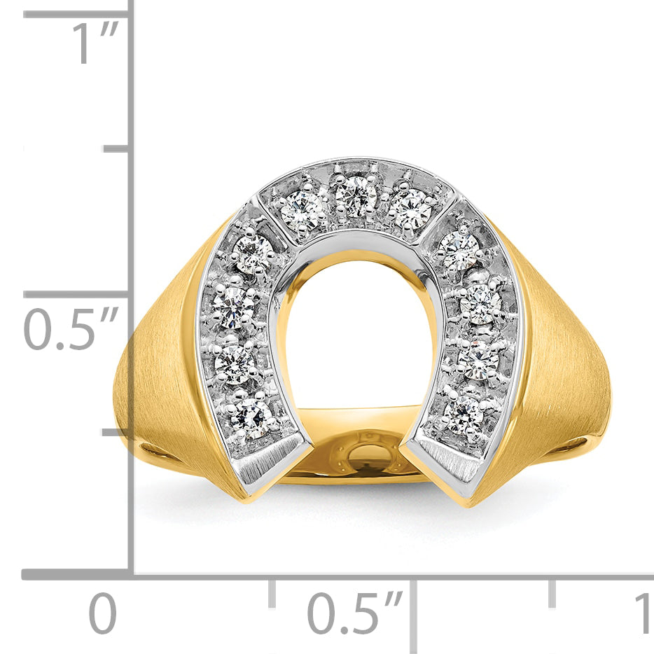 10k Two-tone Men's Satin Horseshoe Diamond Complete Ring