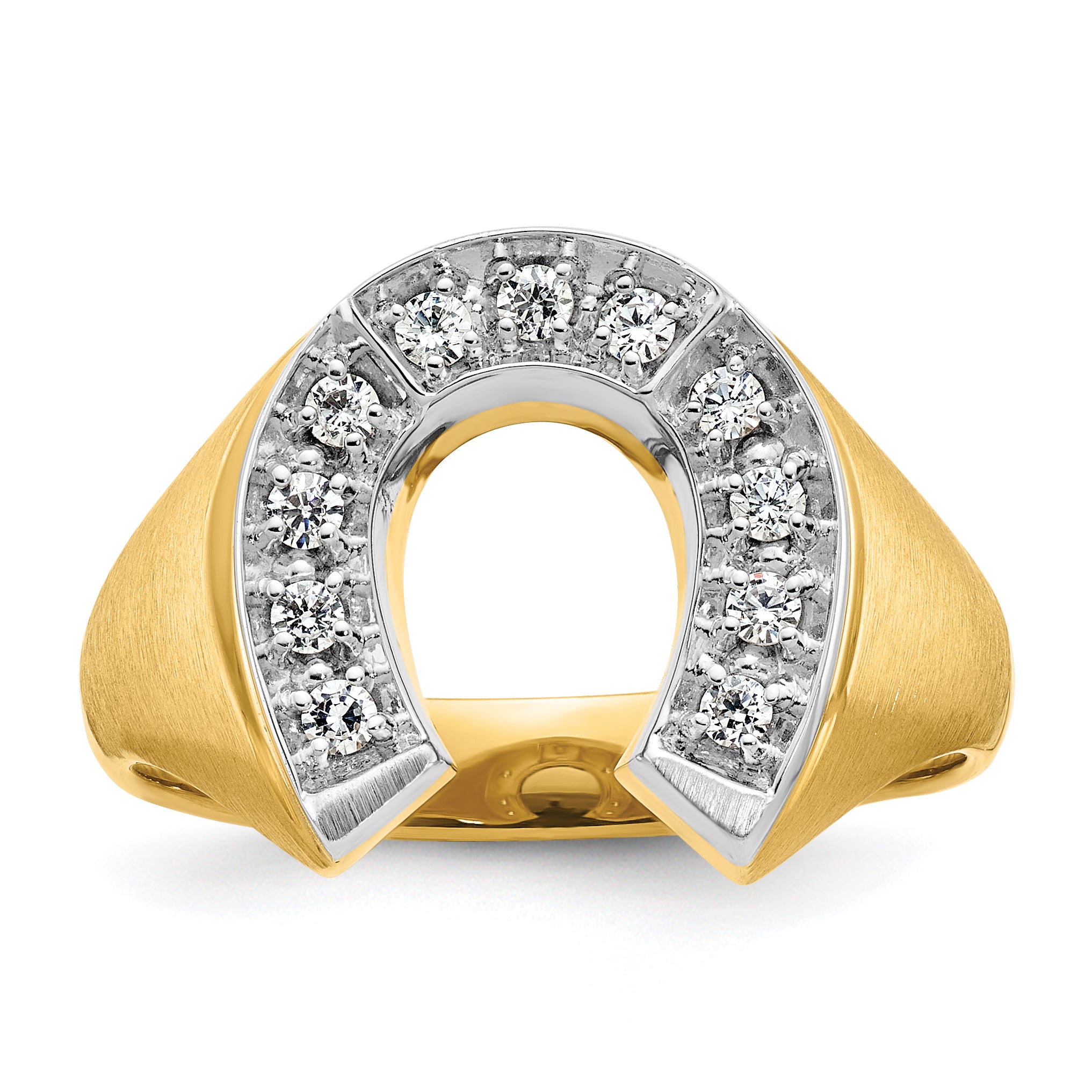 10k Two-tone Men's Satin Horseshoe Diamond Complete Ring Main image