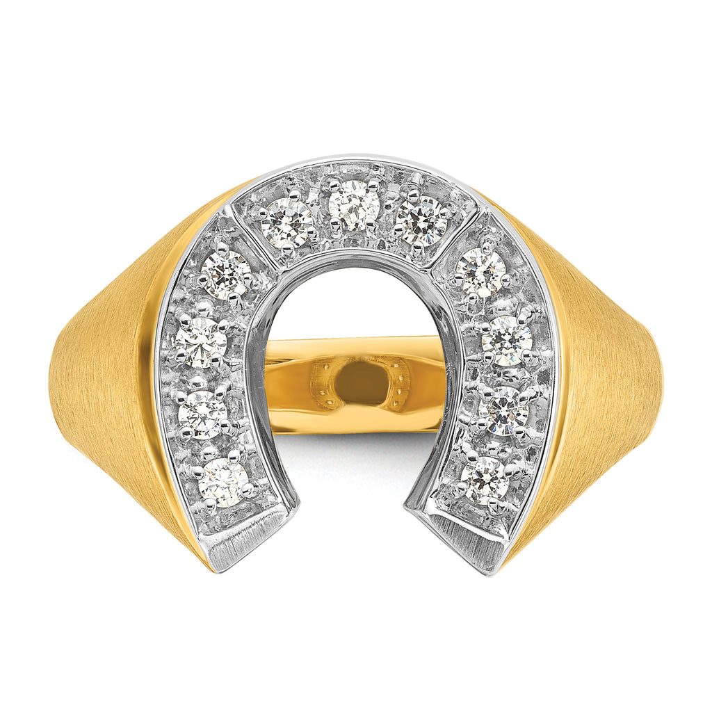 14k Two-tone Mens Satin Horseshoe 1/5 carat Diamond Complete Ring - Sophia Jewelers