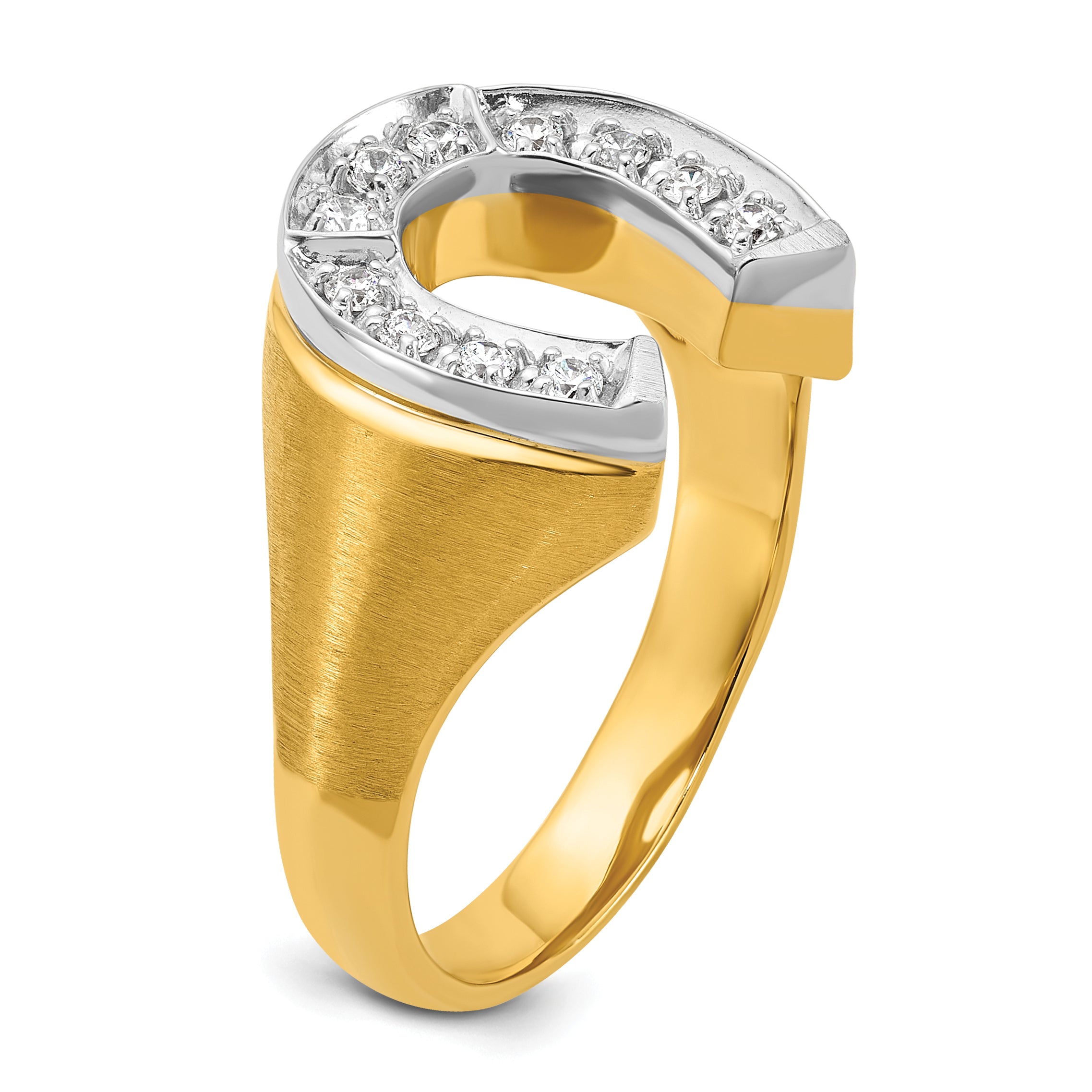 14k Two-tone Mens Satin Horseshoe 1/5 carat Diamond Complete Ring - Sophia Jewelers