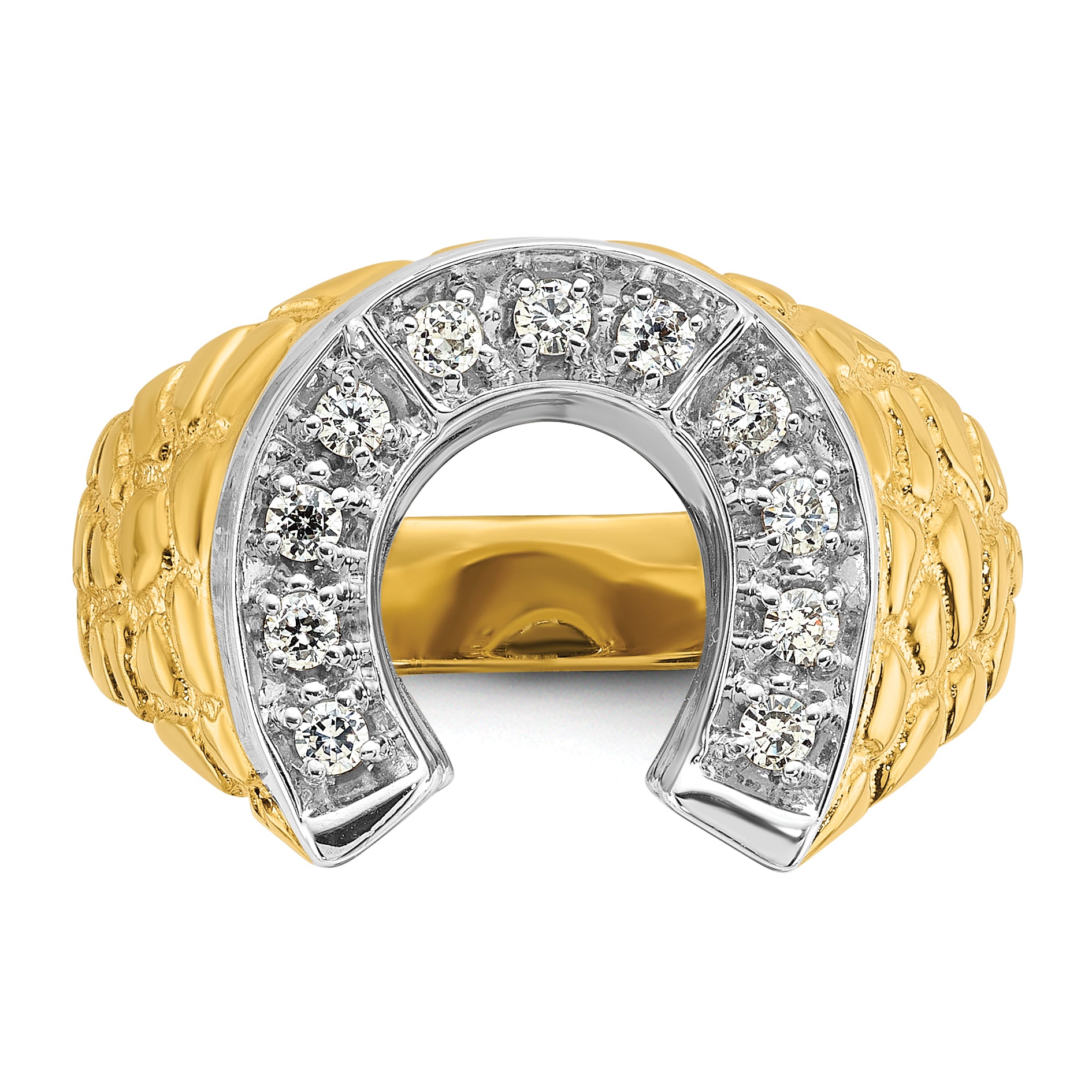 14k Two-tone Mens Horseshoe Diamond Ring Mounting, Mounting Only - Sophia Jewelers