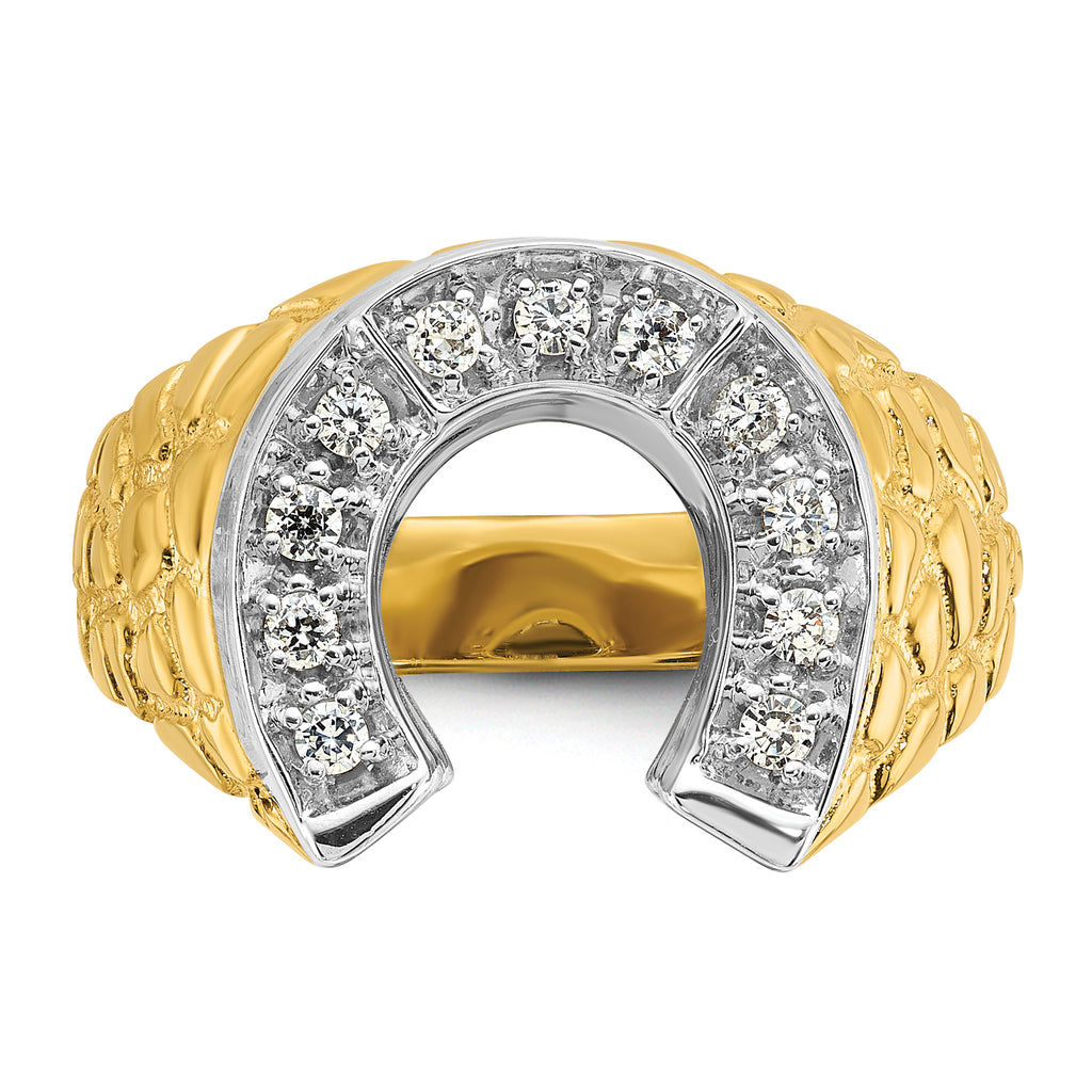 14k Two-tone Mens Horseshoe 1/5 carat Diamond Complete Ring - Sophia Jewelers