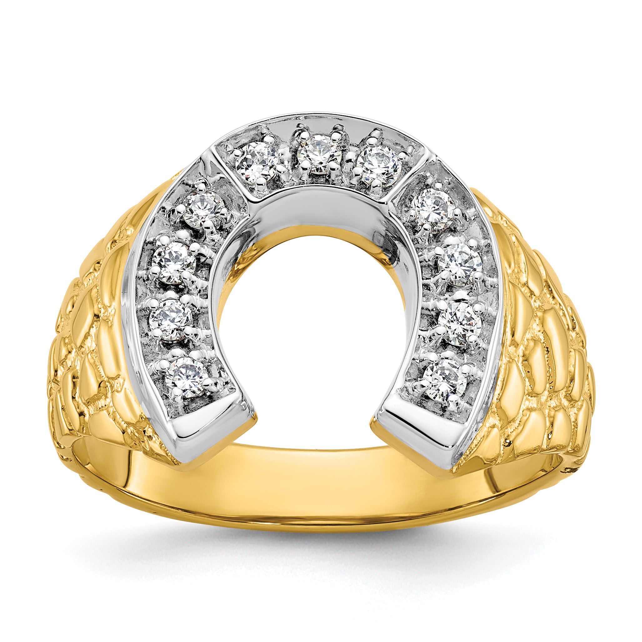 14k Two-tone Mens Horseshoe Diamond Ring Mounting, Mounting Only - Sophia Jewelers