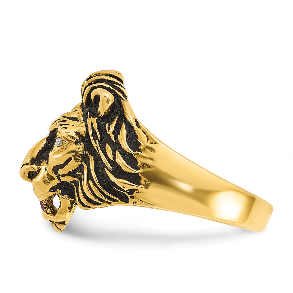 10k Men's Diamond and Ruby Antiqued Lion Complete Ring