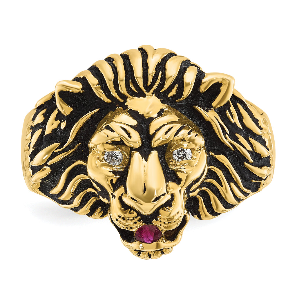 10k Men's Diamond and Ruby Antiqued Lion Complete Ring