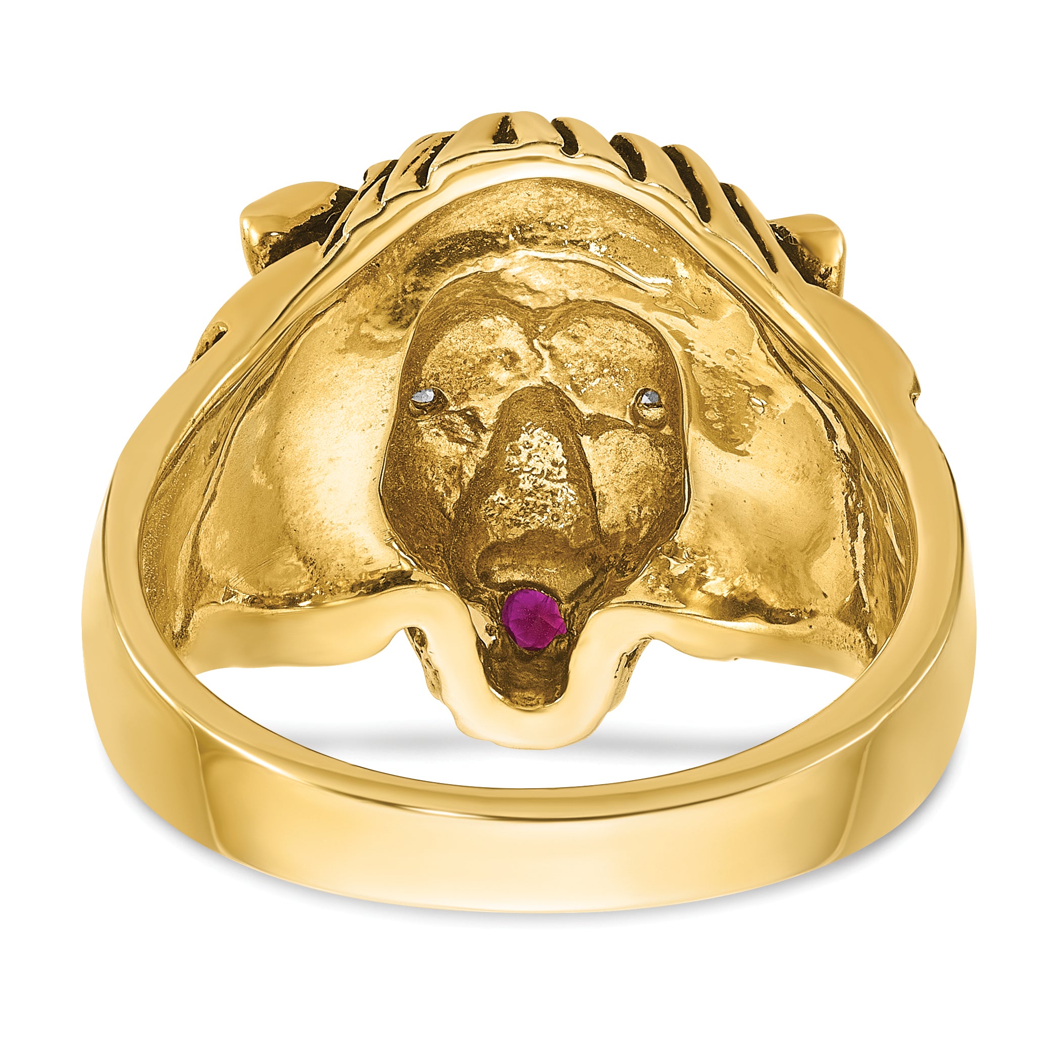 10k Men's Diamond and Ruby Antiqued Lion Complete Ring