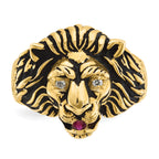 14k Mens 1/20 carat Diamond and Ruby Antiqued Lion Complete Ring - Sophia Jewelers