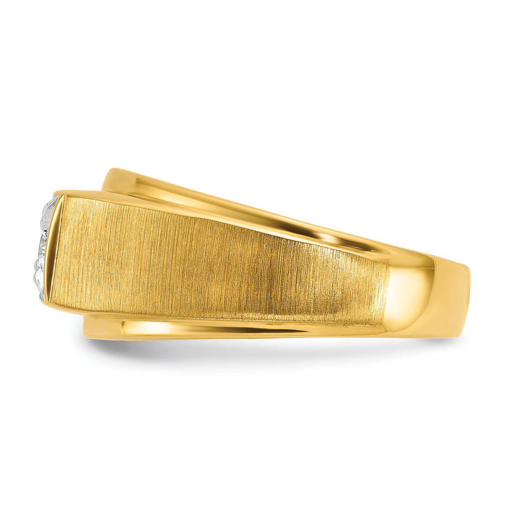 10k Two-tone Men's Polished and Satin Diamond Complete Ring