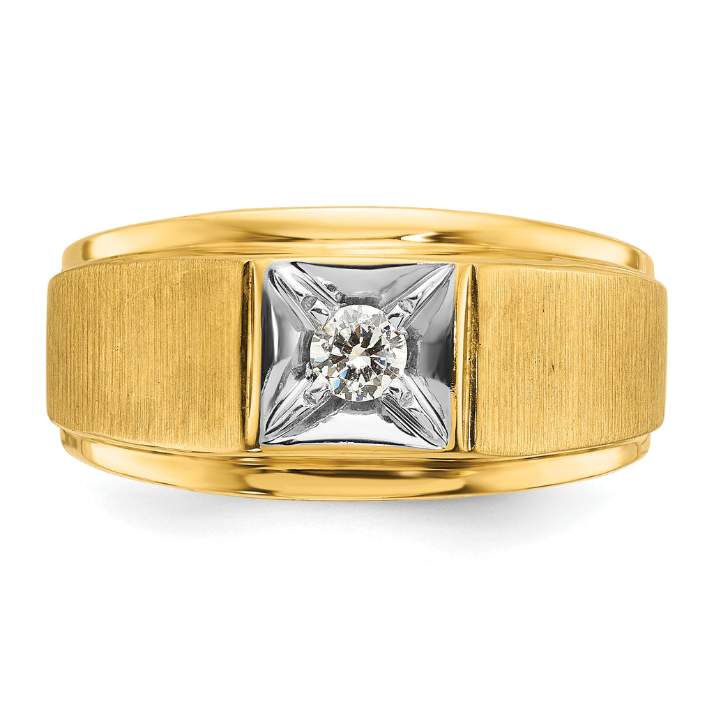 10k Two-tone Men's Polished and Satin Diamond Complete Ring