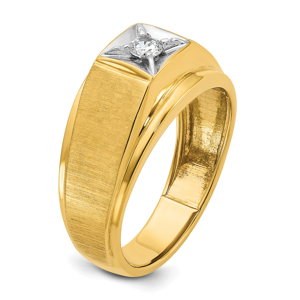 10k Two-tone Men's Polished and Satin Diamond Complete Ring