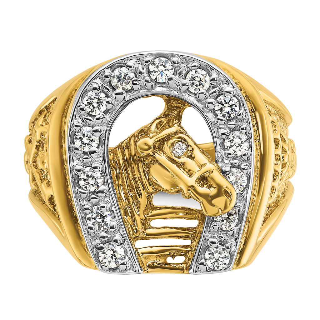 10k Two-tone Men's Horse and Horseshoe Diamond Complete Ring
