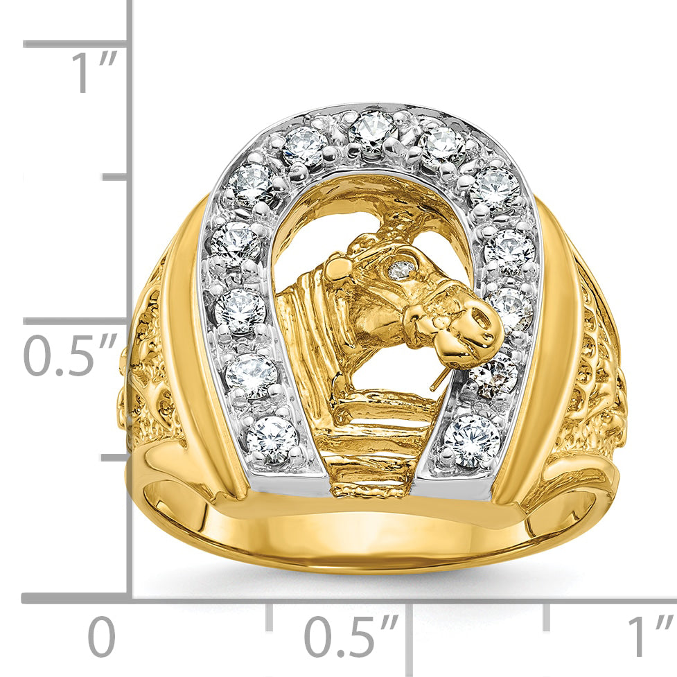 14k Two-tone Mens Horse and Horseshoe Diamond Ring Mounting, Mounting Only - Sophia Jewelers
