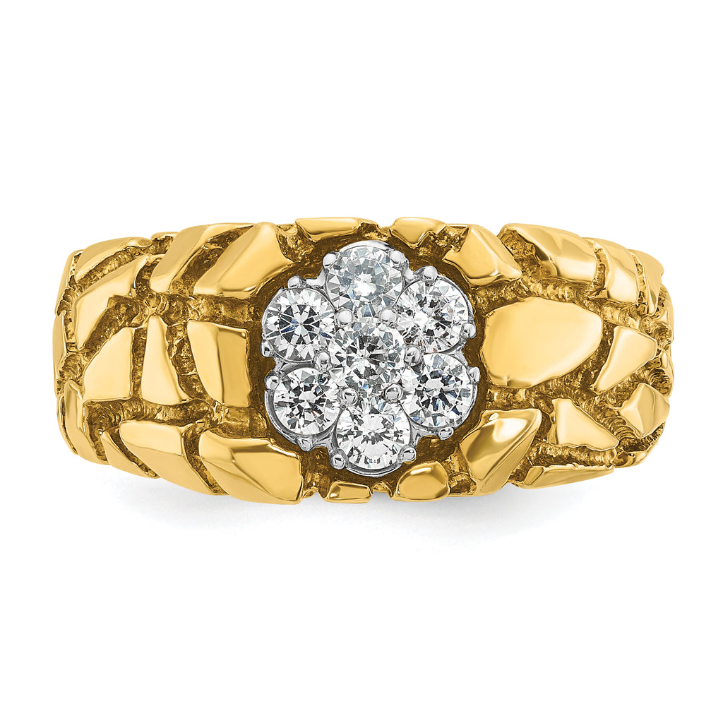 10k Two-tone Men's Polished and Nugget Textured Round 1/2 Carat A Quality Diamond Cluster Ring - Sophia Jewelers
