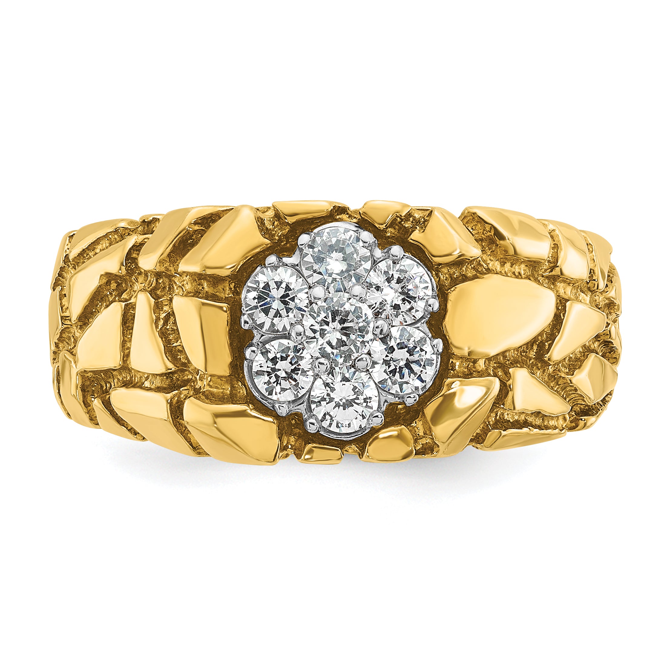 10k Two-tone Men's Polished and Nugget Textured Round 1/2 Carat A Quality Diamond Cluster Ring - Sophia Jewelers