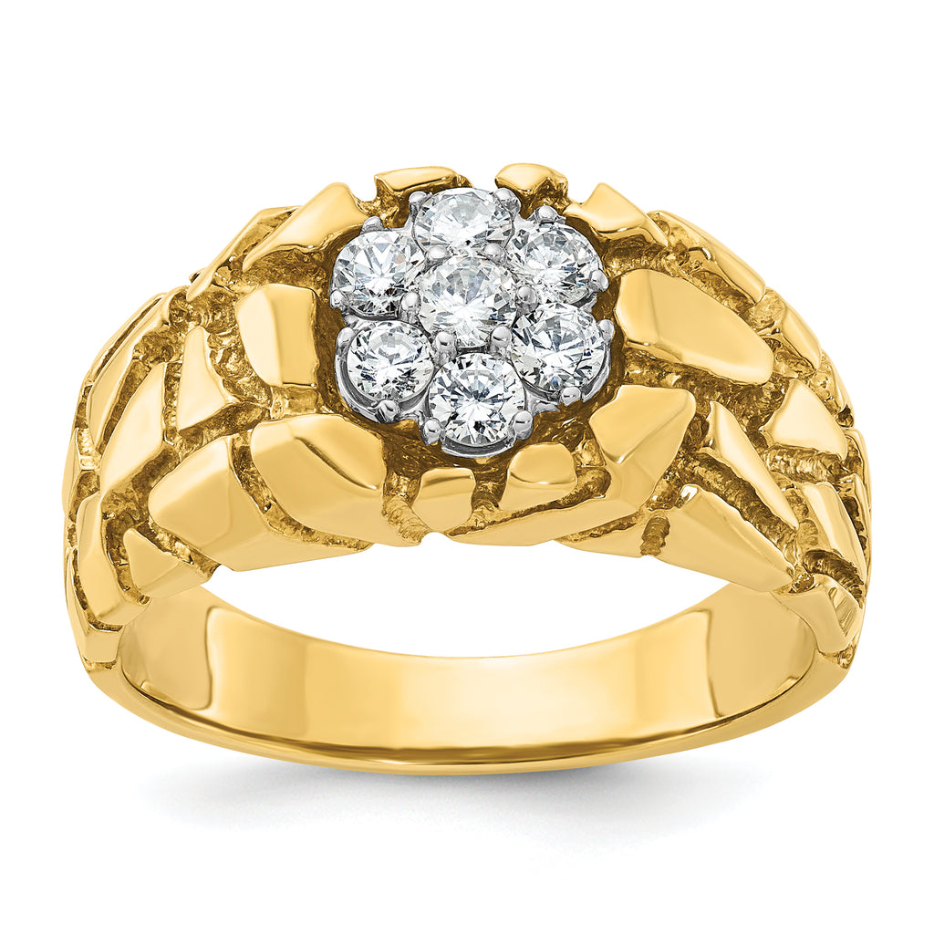 10k Two-tone Men's Polished and Nugget Textured Round 1/2 Carat A Quality Diamond Cluster Ring - Sophia Jewelers