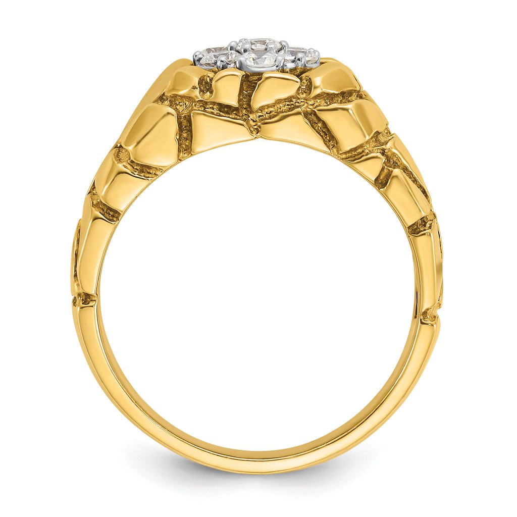 14k Two-tone Men's Polished and Nugget Textured Round Cluster Ring Mounting, Mounting Only - Sophia Jewelers