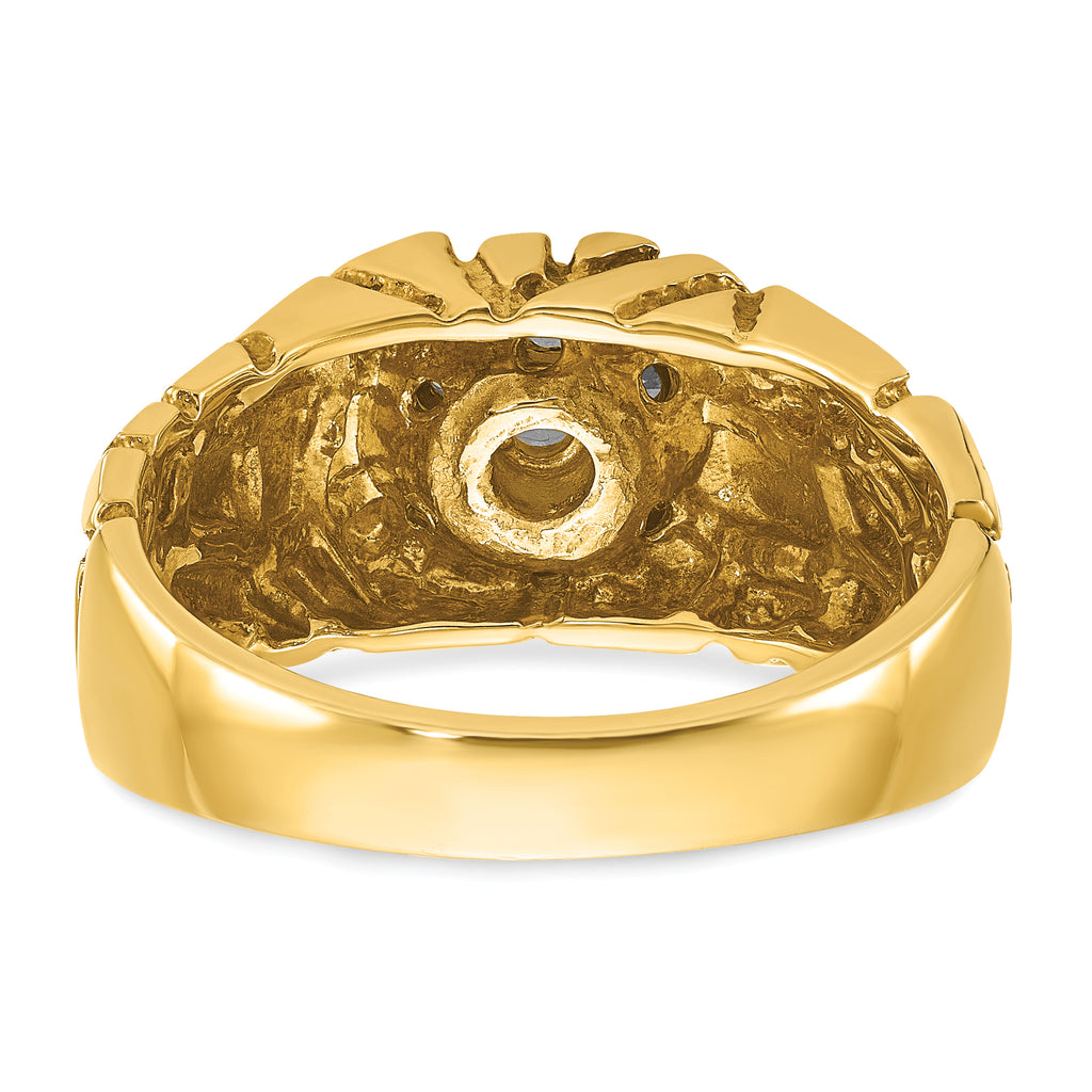 14k Two-tone Men's Polished and Nugget Textured Round 1/2 Carat AA Quality Diamond Cluster Ring - Sophia Jewelers