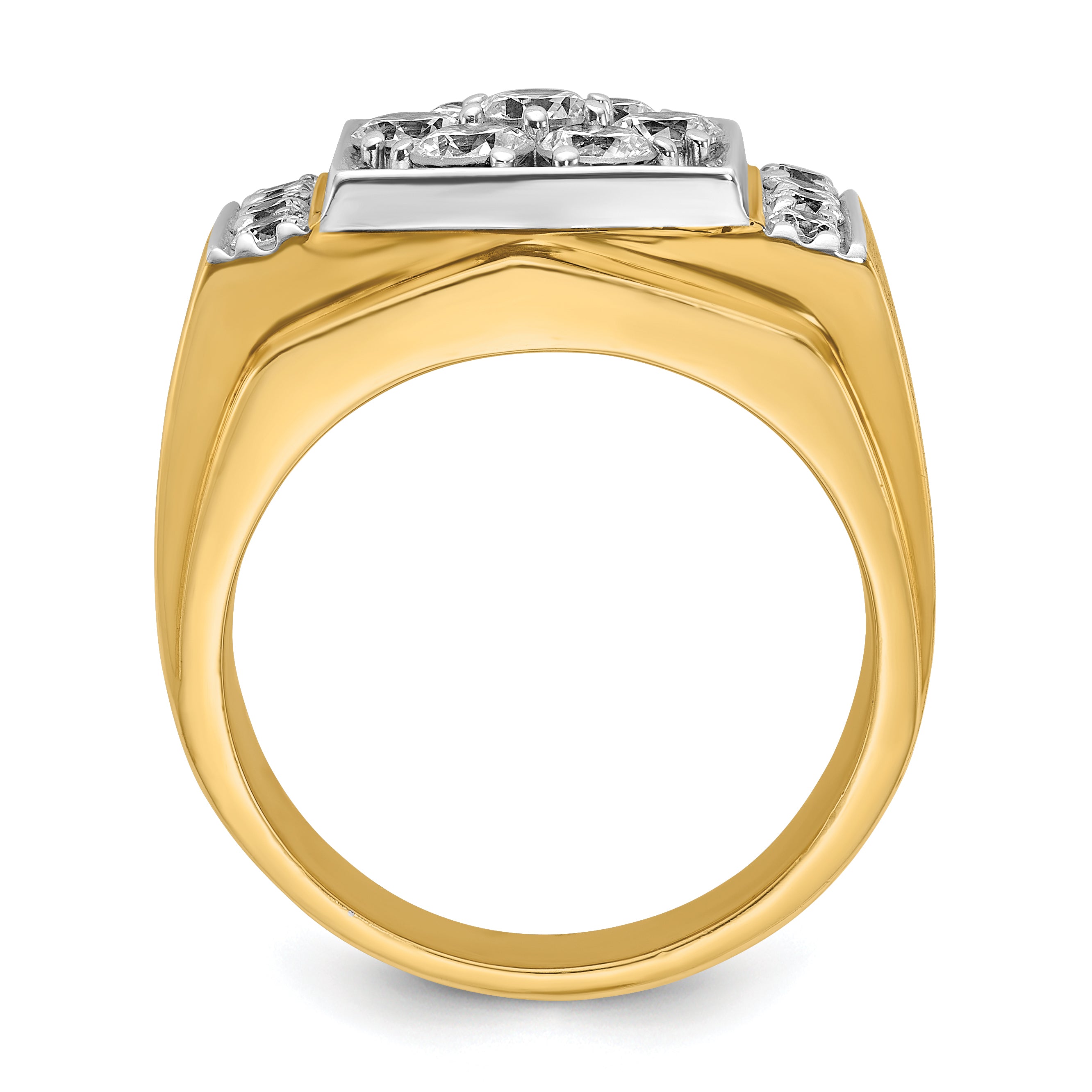 14k Two-tone Men's Polished and Satin 2 Carat AA Quality Diamond Cluster Ring