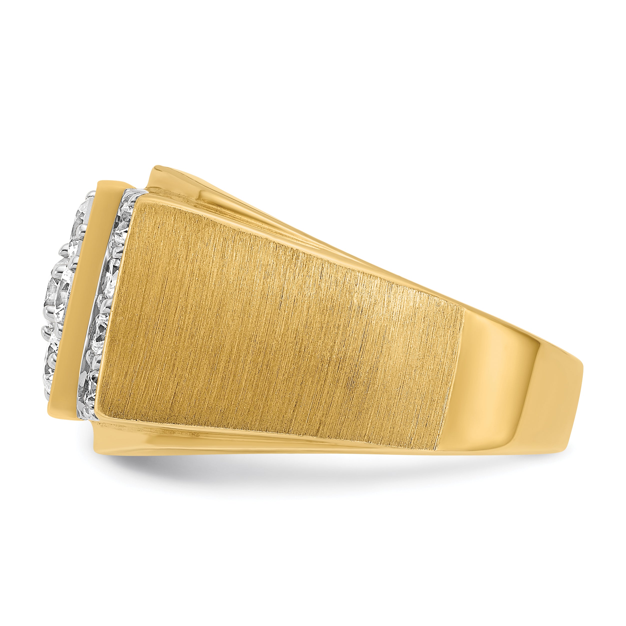 14k Two-tone Men's Polished and Satin 2 Carat AA Quality Diamond Cluster Ring