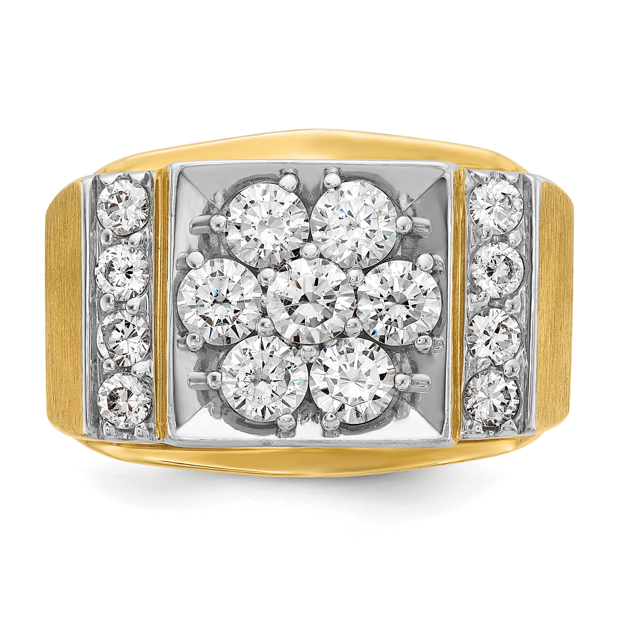 14k Two-tone Men's Polished and Satin 2 Carat AA Quality Diamond Cluster Ring