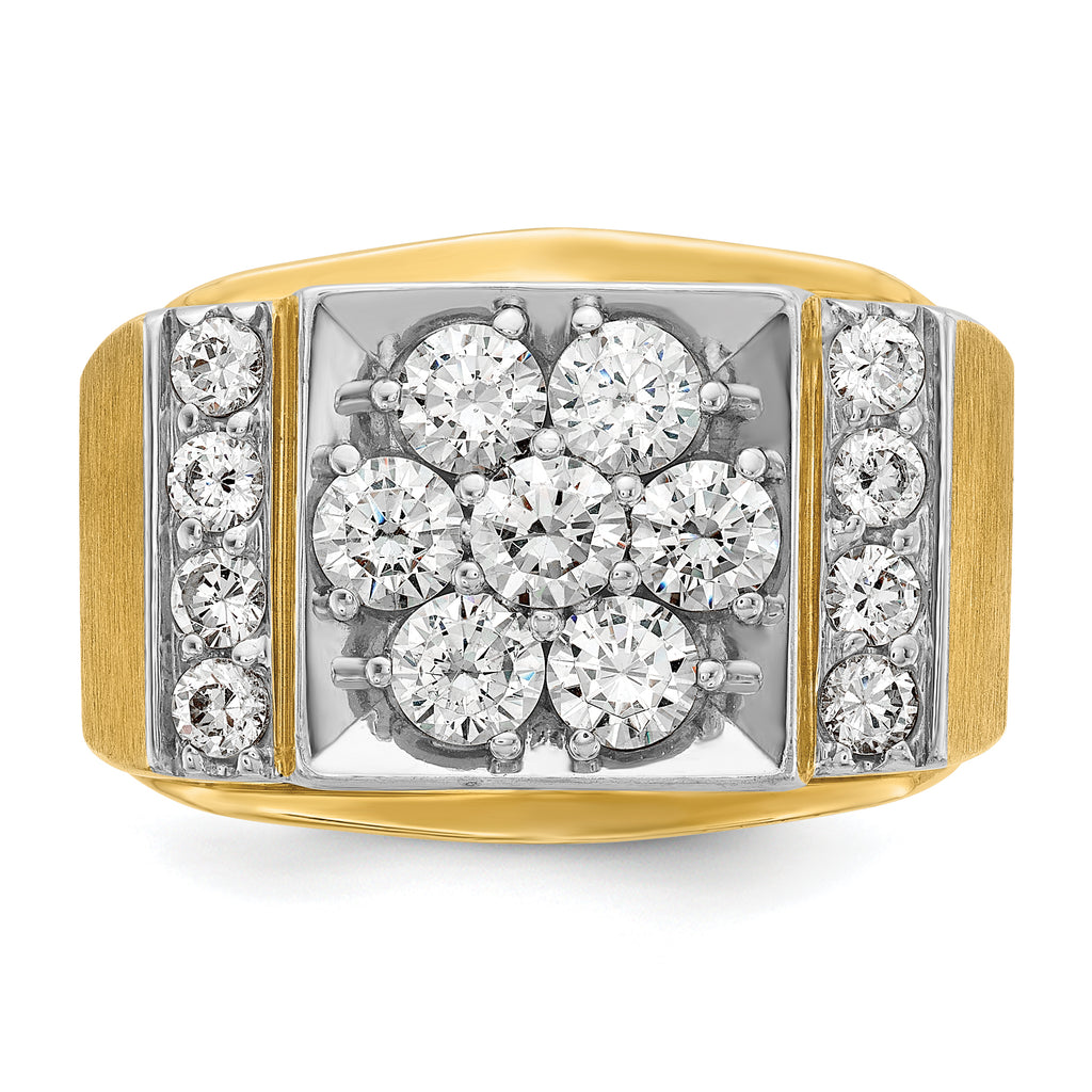 14k Two-tone Men's Polished and Satin 2 Carat AA Quality Diamond Cluster Ring