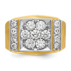 14k Two-tone Men's Polished and Satin 2 Carat AA Quality Diamond Cluster Ring