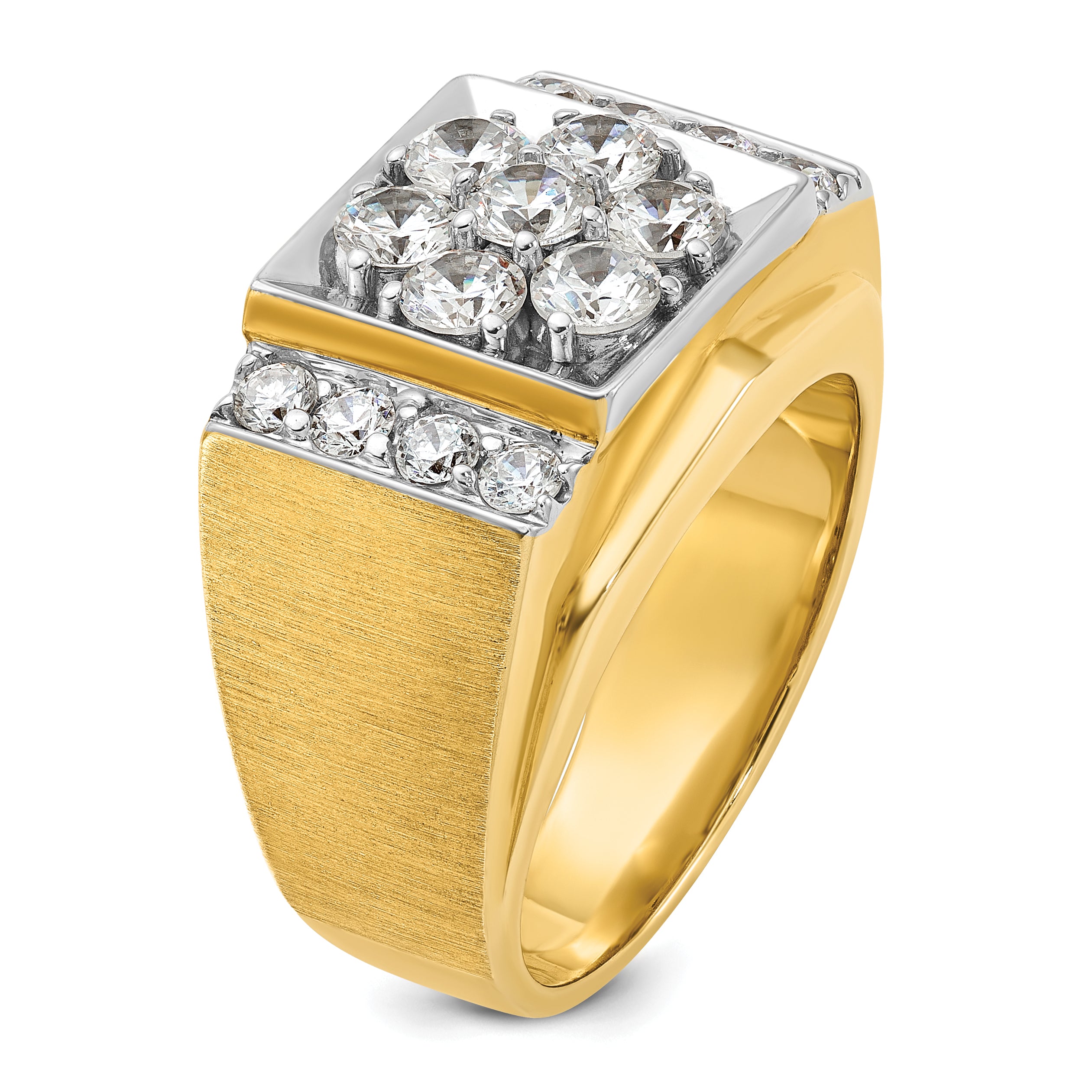 14k Two-tone Men's Polished and Satin 2 Carat AA Quality Diamond Cluster Ring